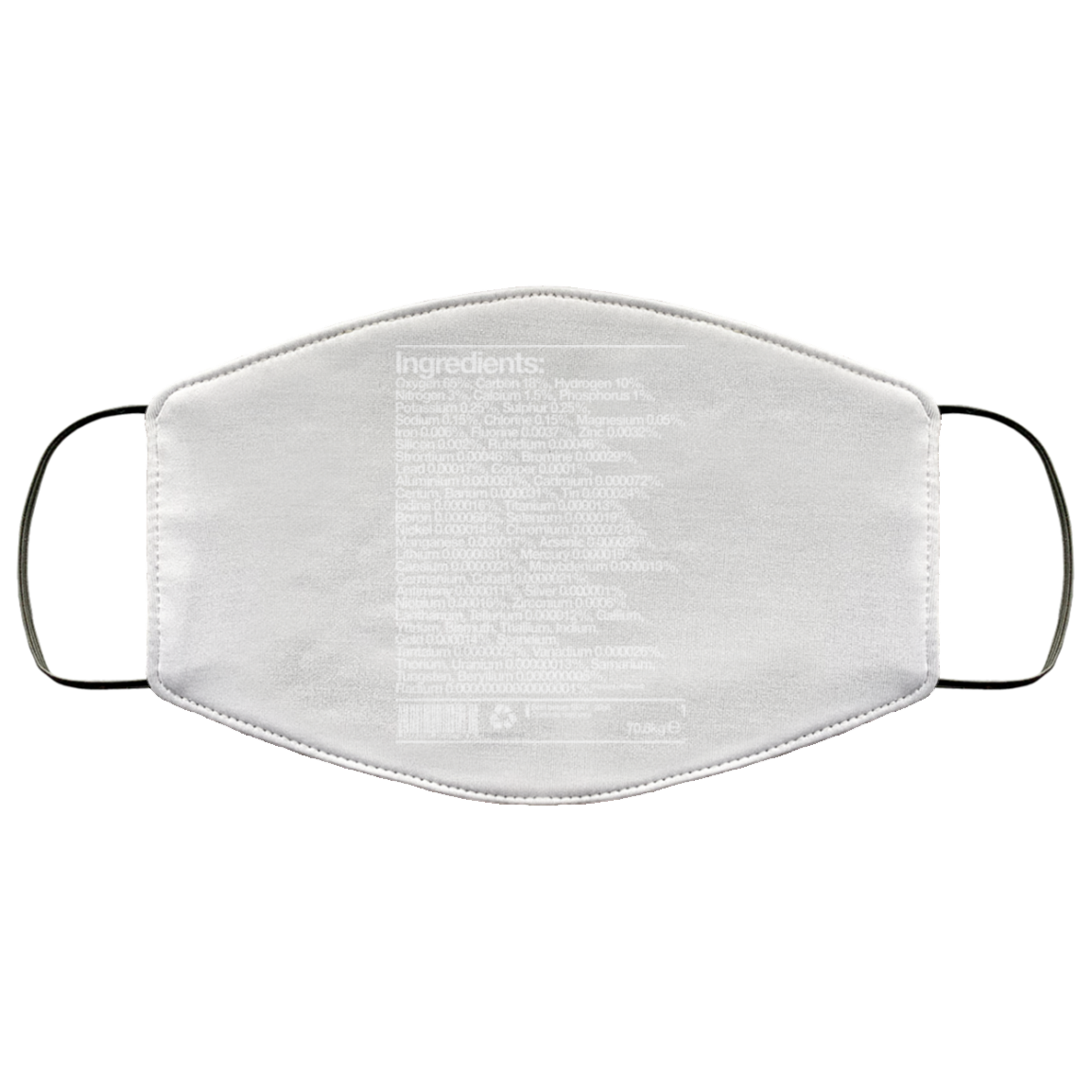 Human Ingredients Oxygen 65% Carbon 18% Hydrogen 10% Face Mask