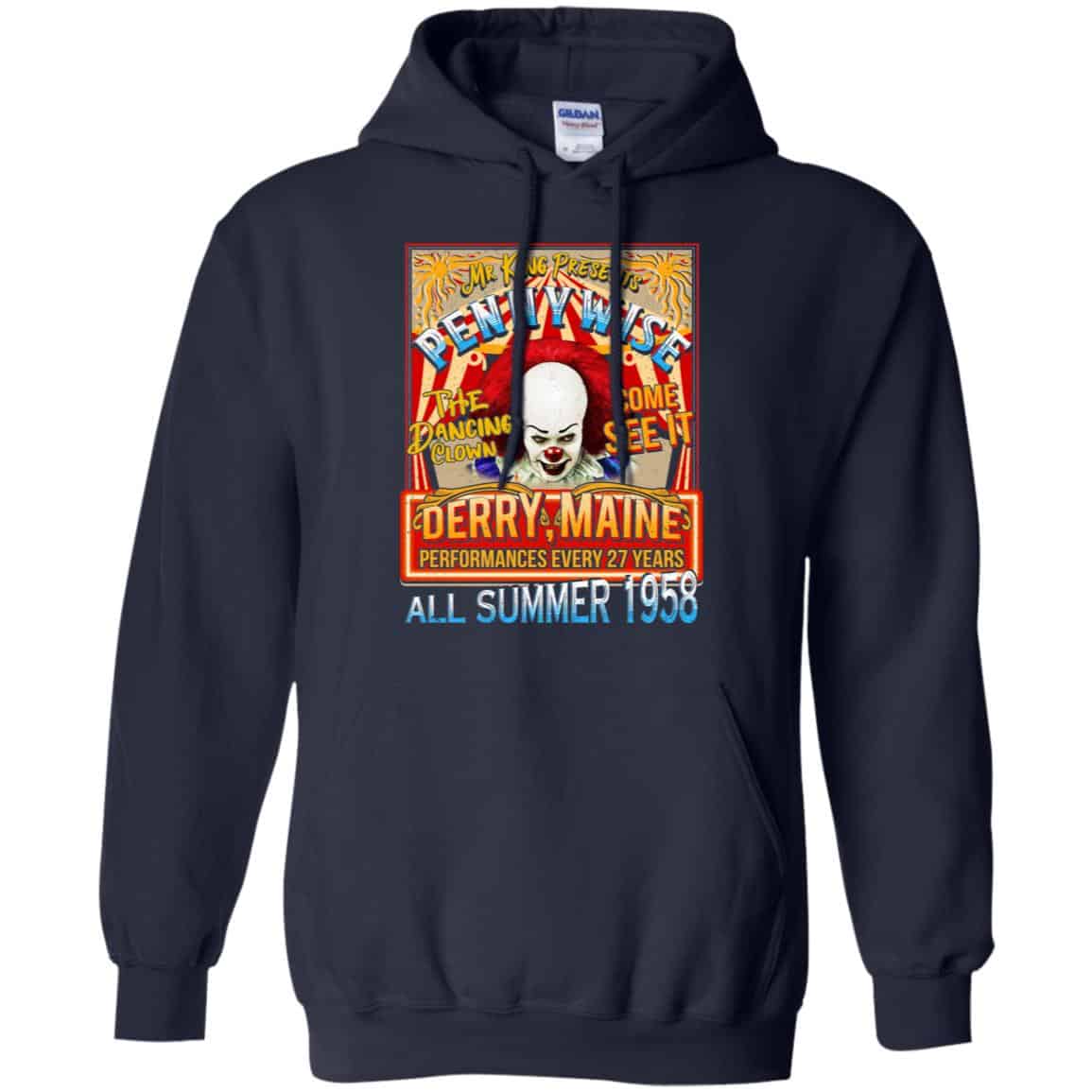 Mr King Presents Pennywise The Dancing Clown Come See It Derry Maine All Summer 1958 Shirt, Hoodie, Tank