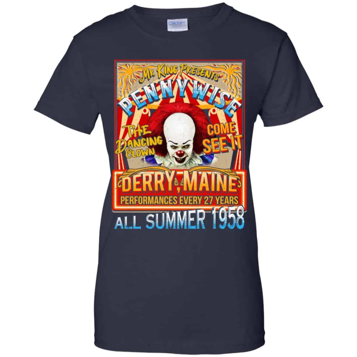 Mr King Presents Pennywise The Dancing Clown Come See It Derry Maine All Summer 1958 Shirt, Hoodie, Tank