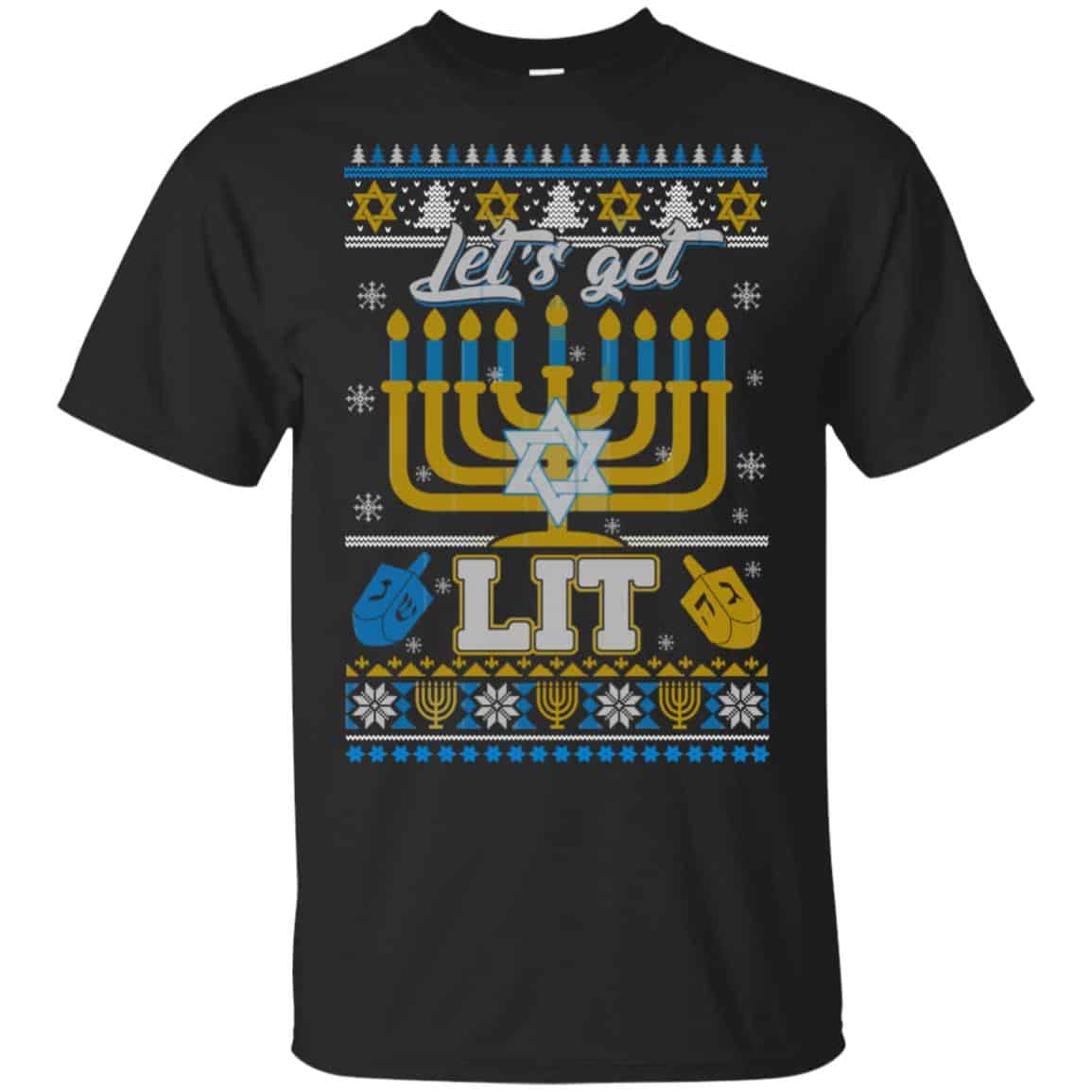 Funny Happy Hanukkah Chanukah Let’s Get Lit Ugly Sweater. Hoodie