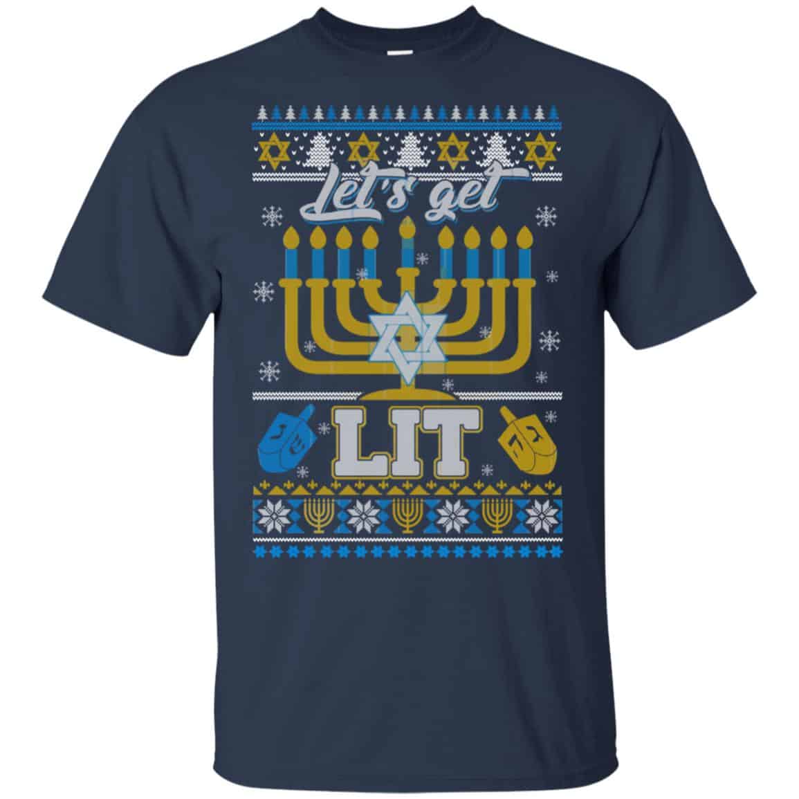 Funny Happy Hanukkah Chanukah Let’s Get Lit Ugly Sweater. Hoodie