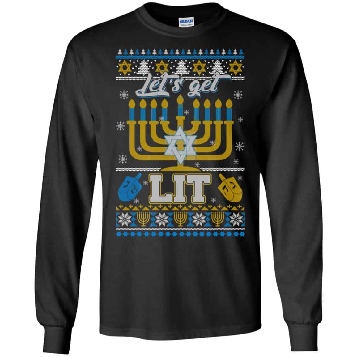 Funny Happy Hanukkah Chanukah Let’s Get Lit Ugly Sweater. Hoodie