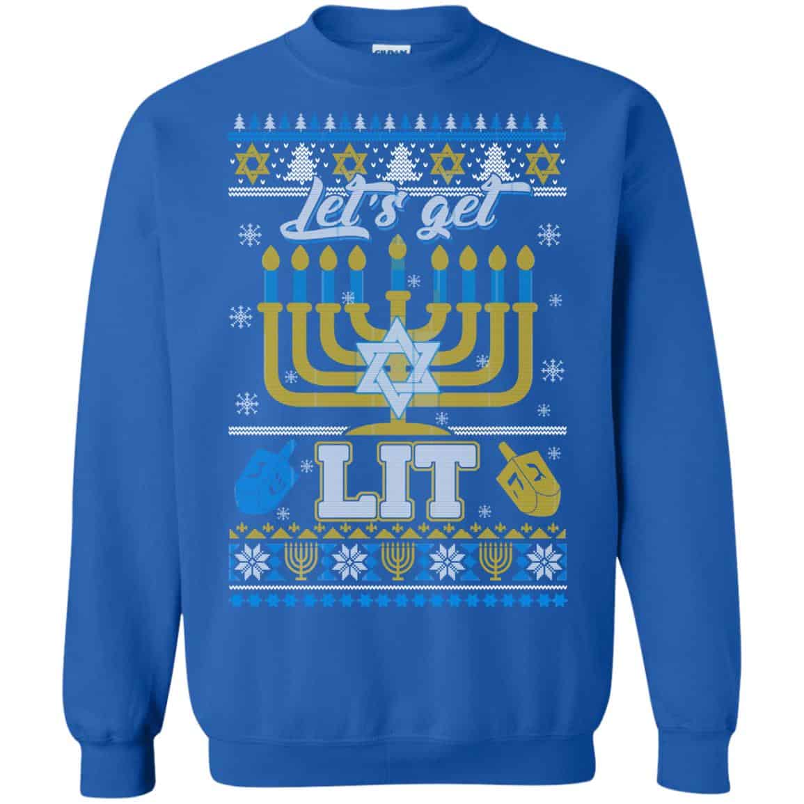 Funny Happy Hanukkah Chanukah Let’s Get Lit Ugly Sweater. Hoodie