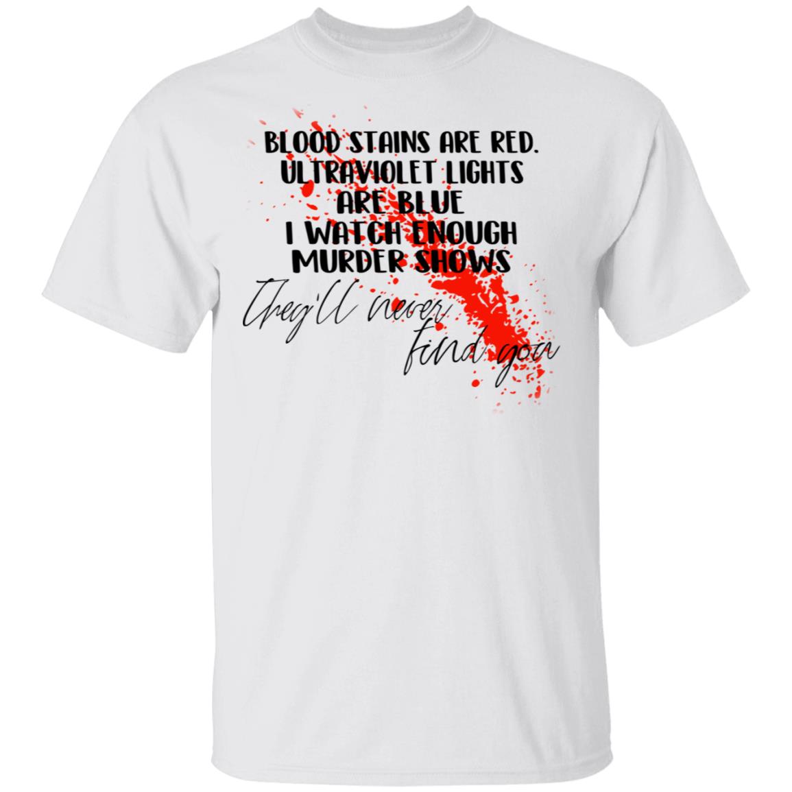 Blood Stains Are Red Ultraviolet Lights Are Blue I Watch Enough Murder Shows Shirt, Hoodie, Tank