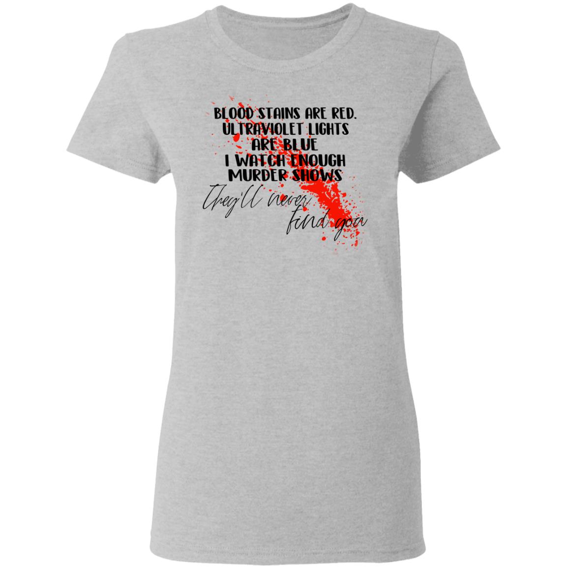 Blood Stains Are Red Ultraviolet Lights Are Blue I Watch Enough Murder Shows Shirt, Hoodie, Tank