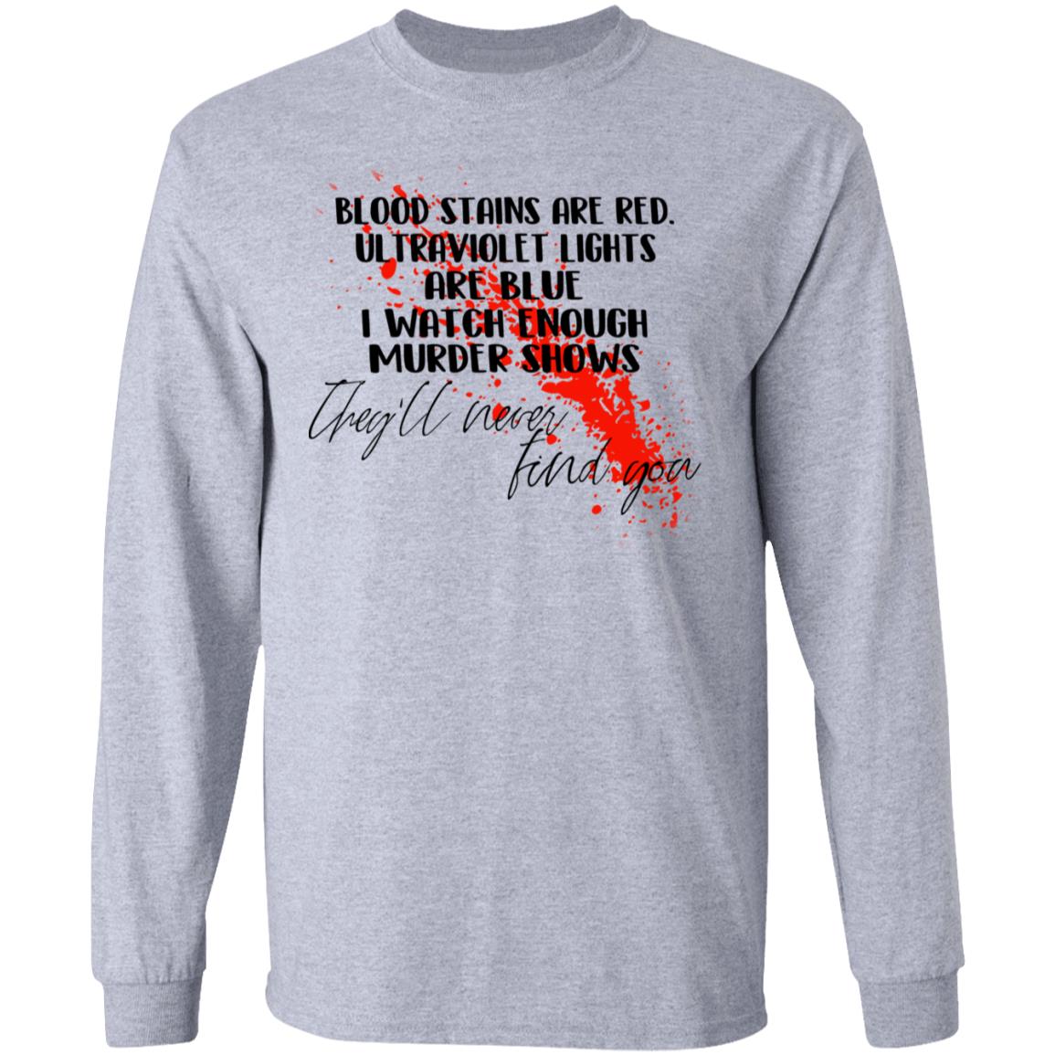 Blood Stains Are Red Ultraviolet Lights Are Blue I Watch Enough Murder Shows Shirt, Hoodie, Tank