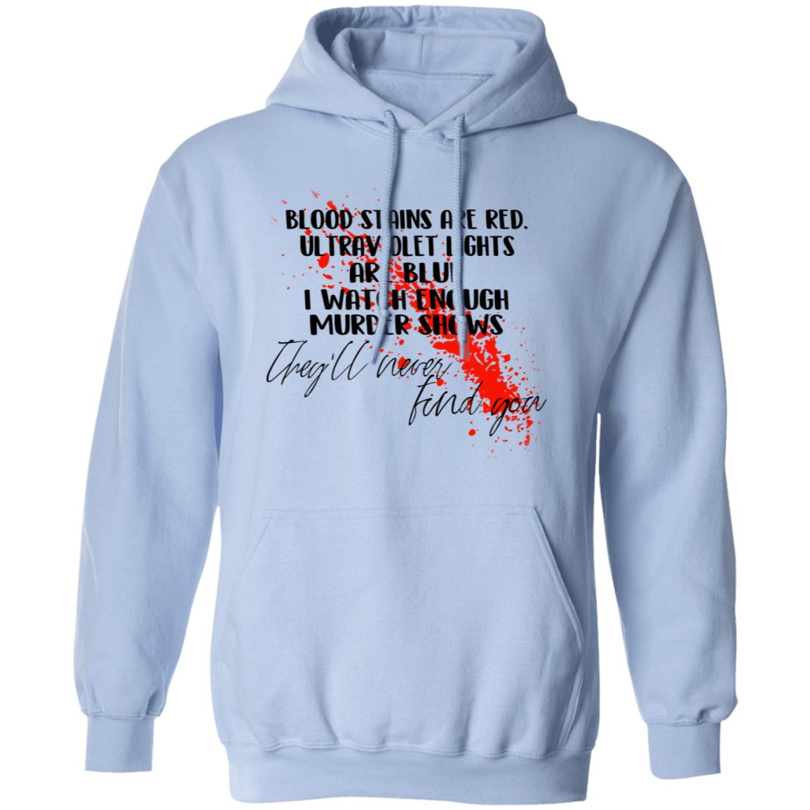 Blood Stains Are Red Ultraviolet Lights Are Blue I Watch Enough Murder Shows Shirt, Hoodie, Tank
