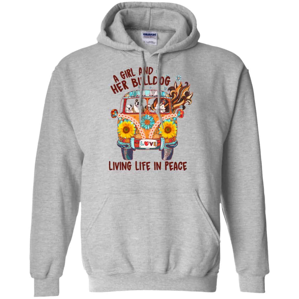 A Girl And Her Bulldog Living Life In Peace T-Shirts, Hoodie, Tank