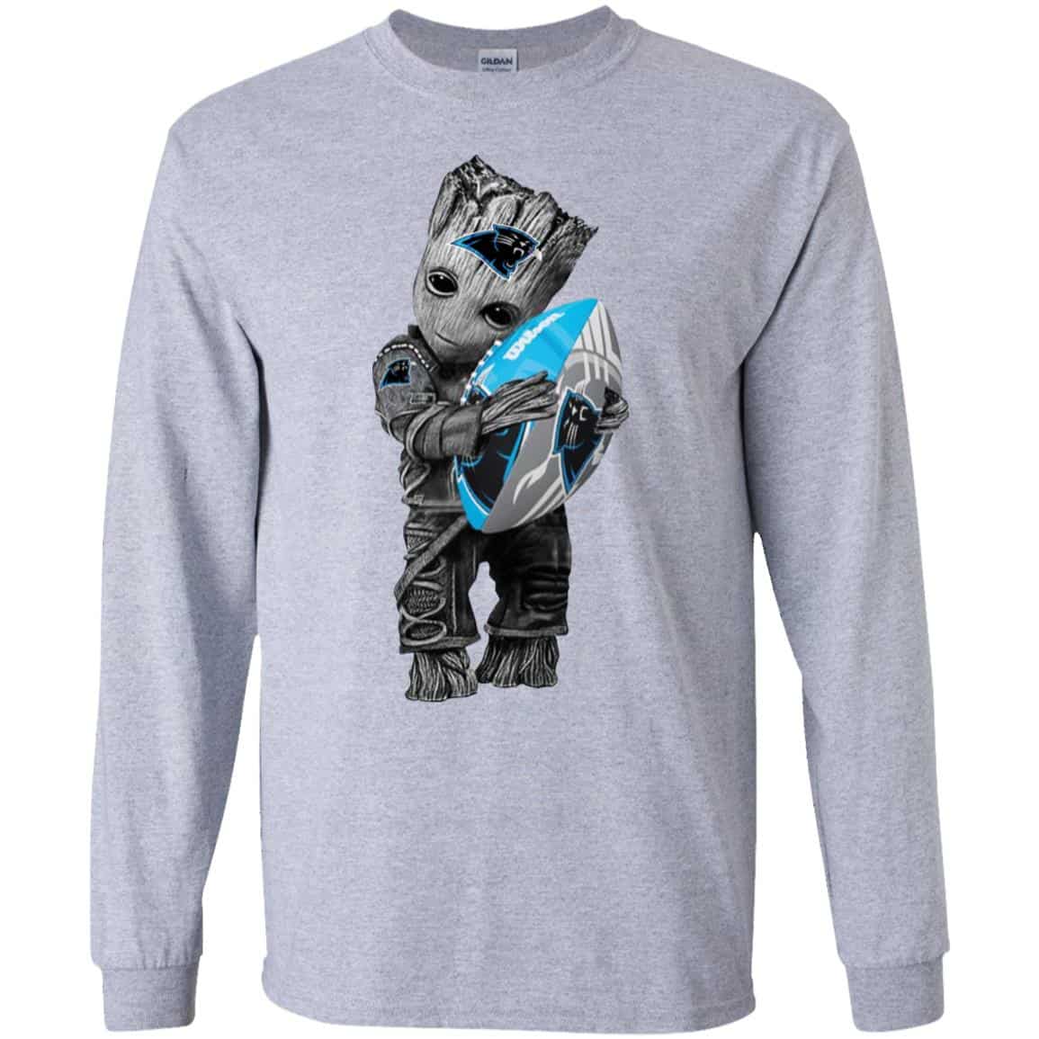 Baby Groot Hugging Carolina Panthers T-Shirts, Hoodie, Tank