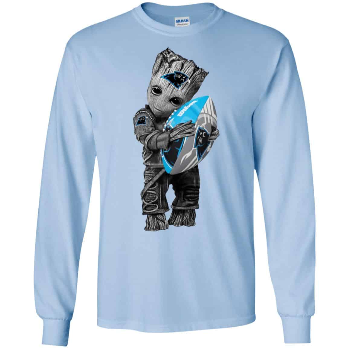 Baby Groot Hugging Carolina Panthers T-Shirts, Hoodie, Tank