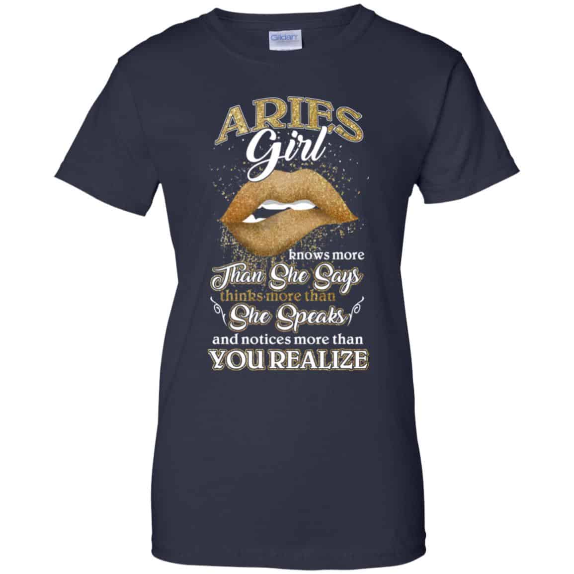 Aries Girl Knows More Than She Says Zodiac Birthday T-Shirts, Hoodie, Tank
