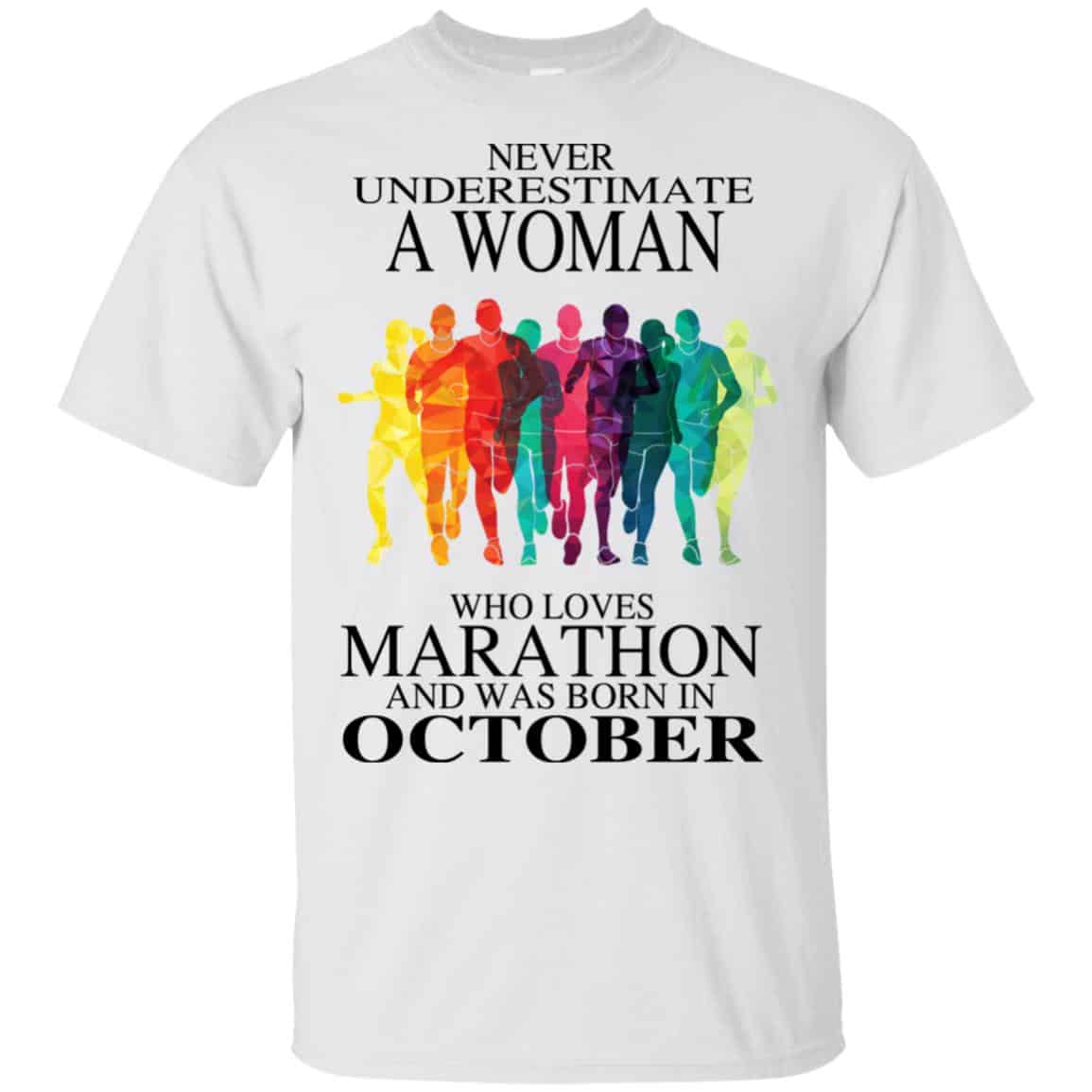 A Woman Who Loves Marathon And Was Born In October T-Shirts, Hoodie, Tank