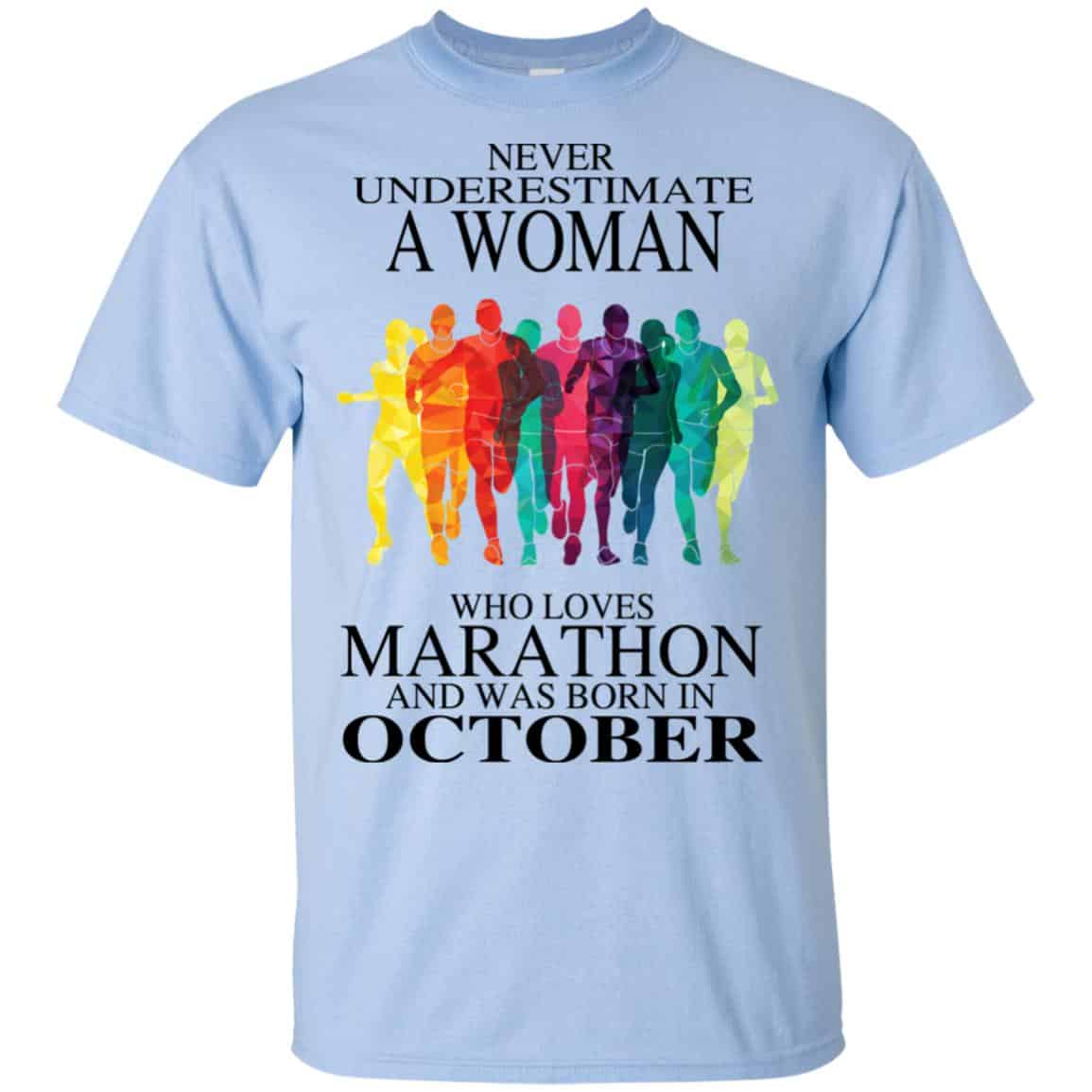 A Woman Who Loves Marathon And Was Born In October T-Shirts, Hoodie, Tank