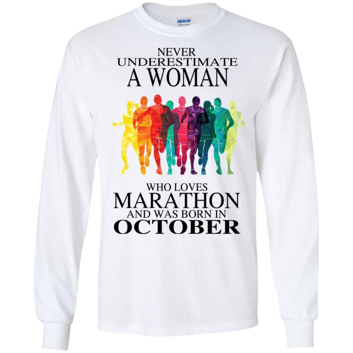A Woman Who Loves Marathon And Was Born In October T-Shirts, Hoodie, Tank