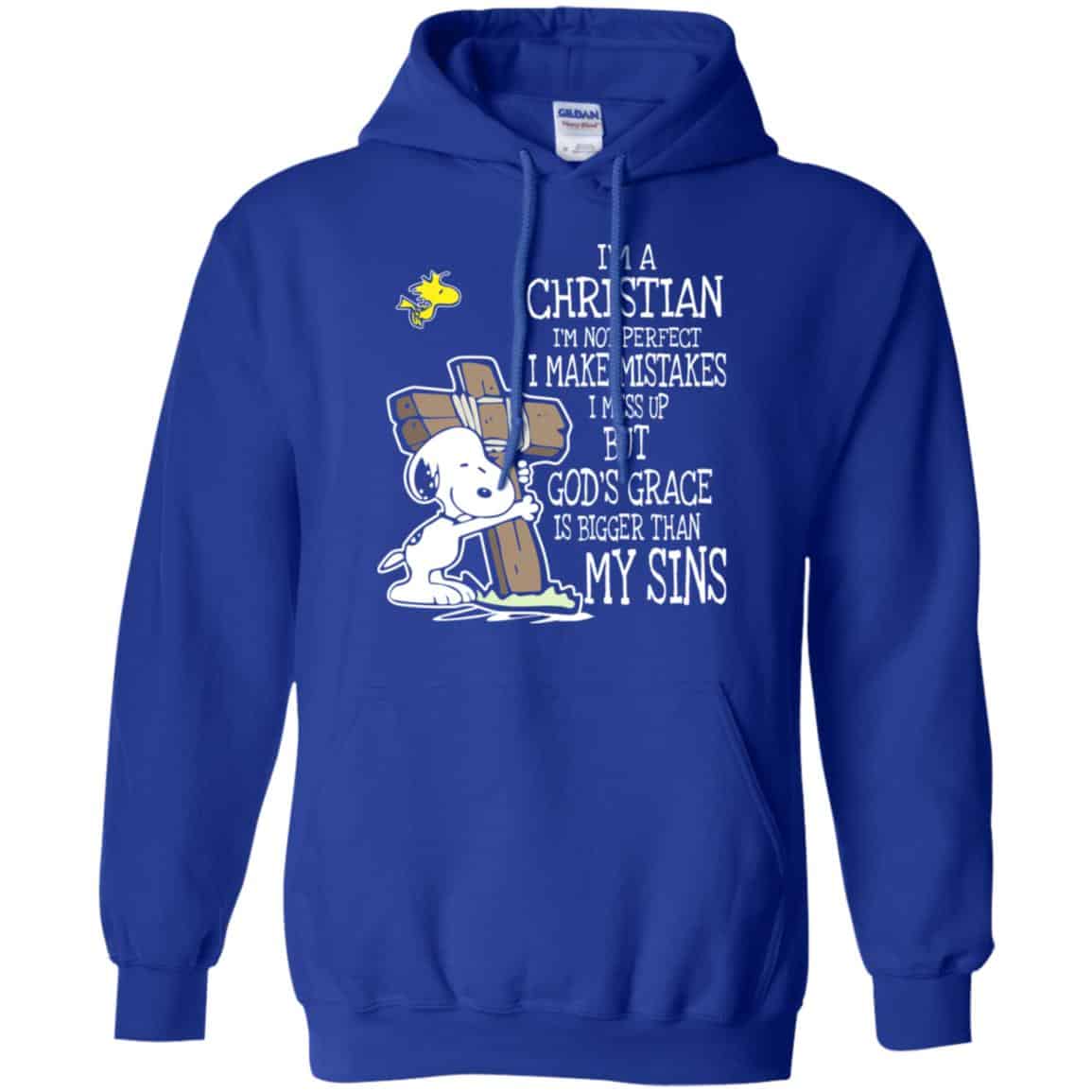 Snoopy: I’m Christian I’m Not Perfect I Make Mistakes I Mess Up But God’s Grace Is Bigger Than My Sins Shirt, Hoodie, Tank