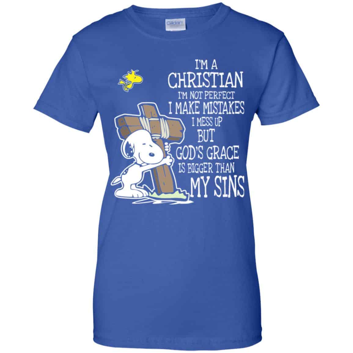 Snoopy: I’m Christian I’m Not Perfect I Make Mistakes I Mess Up But God’s Grace Is Bigger Than My Sins Shirt, Hoodie, Tank