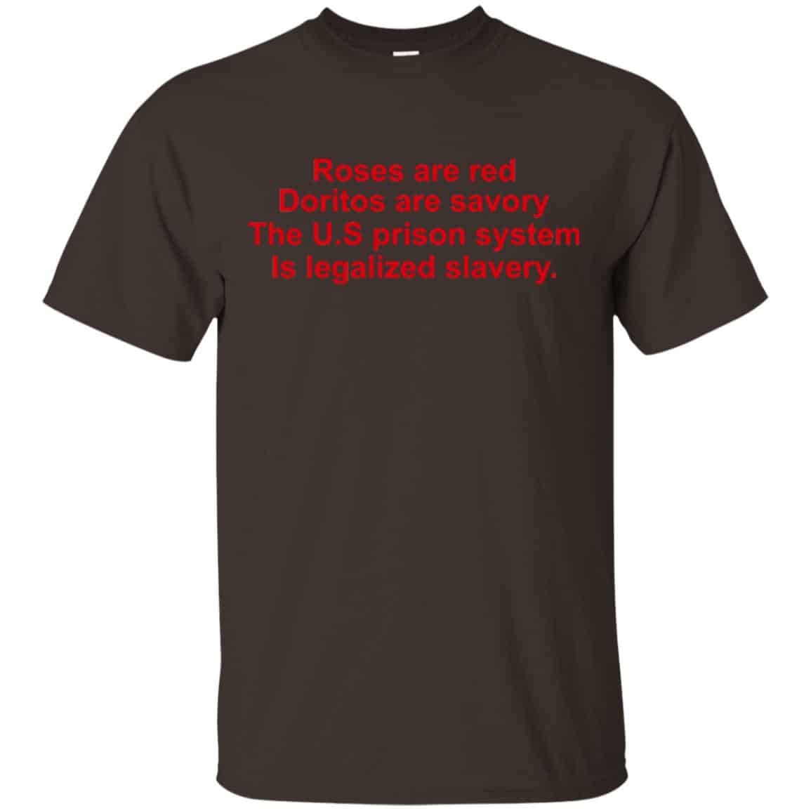 Roses Are Red Doritos Are Savory The U.S Prison System Is Legalized Slavery Shirt, Hoodie, Tank