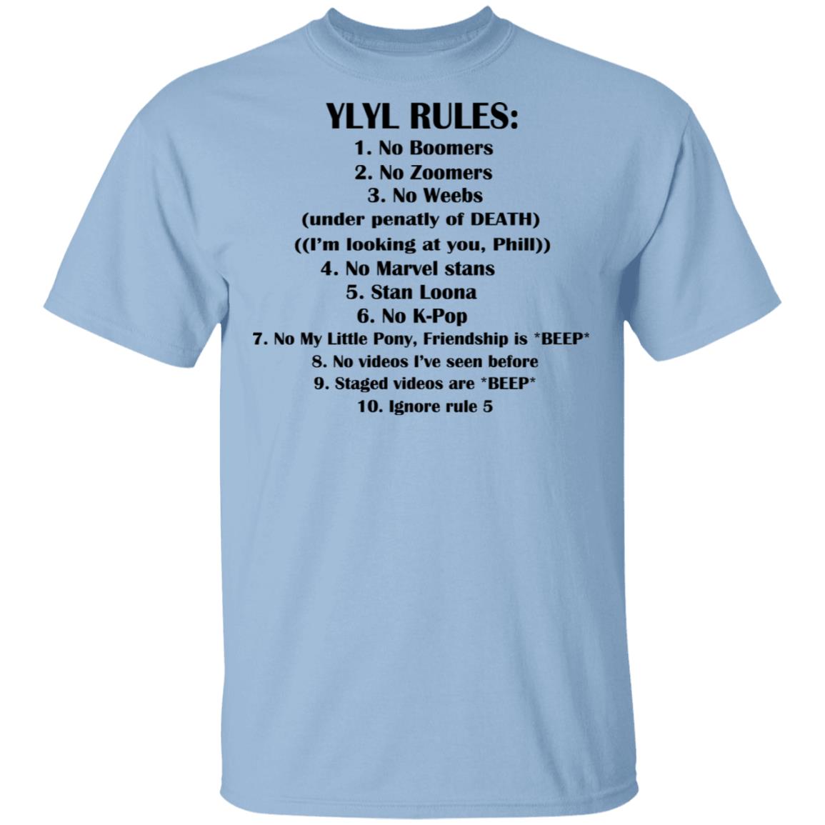 Ylyl Rules No Boomers No Zoomers No Weebs Ignore Rule 5 Shirt, Hoodie, Tank