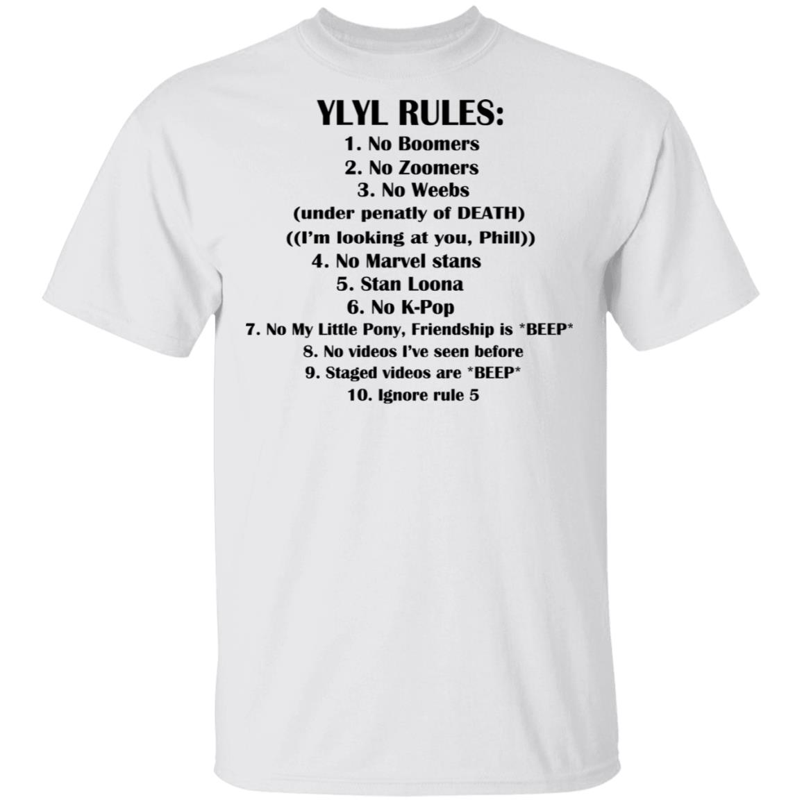 Ylyl Rules No Boomers No Zoomers No Weebs Ignore Rule 5 Shirt, Hoodie, Tank