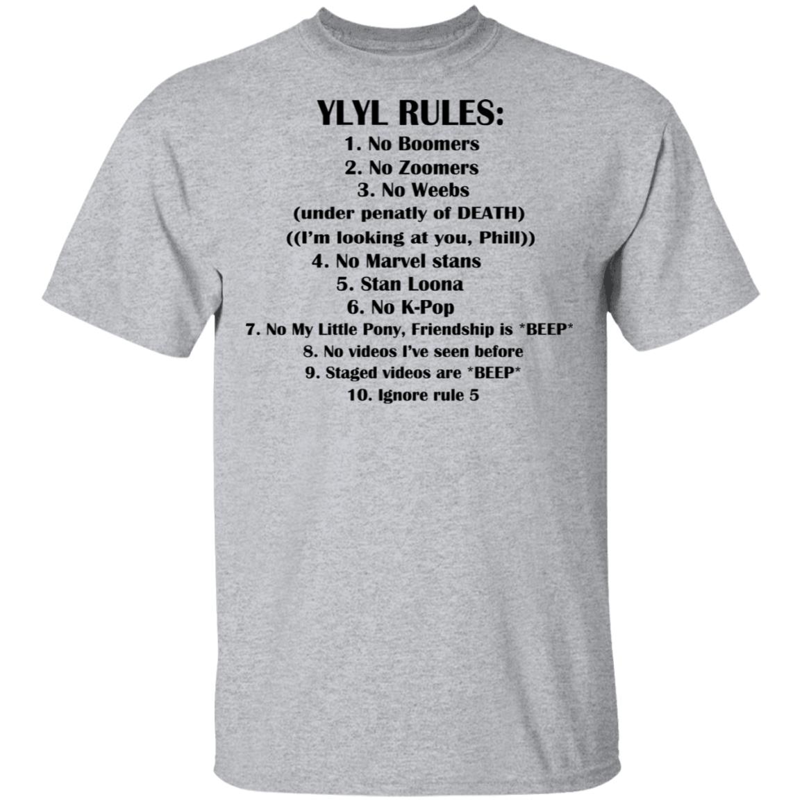 Ylyl Rules No Boomers No Zoomers No Weebs Ignore Rule 5 Shirt, Hoodie, Tank