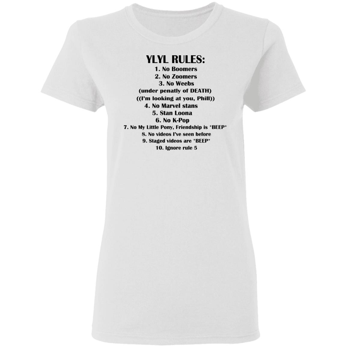 Ylyl Rules No Boomers No Zoomers No Weebs Ignore Rule 5 Shirt, Hoodie, Tank