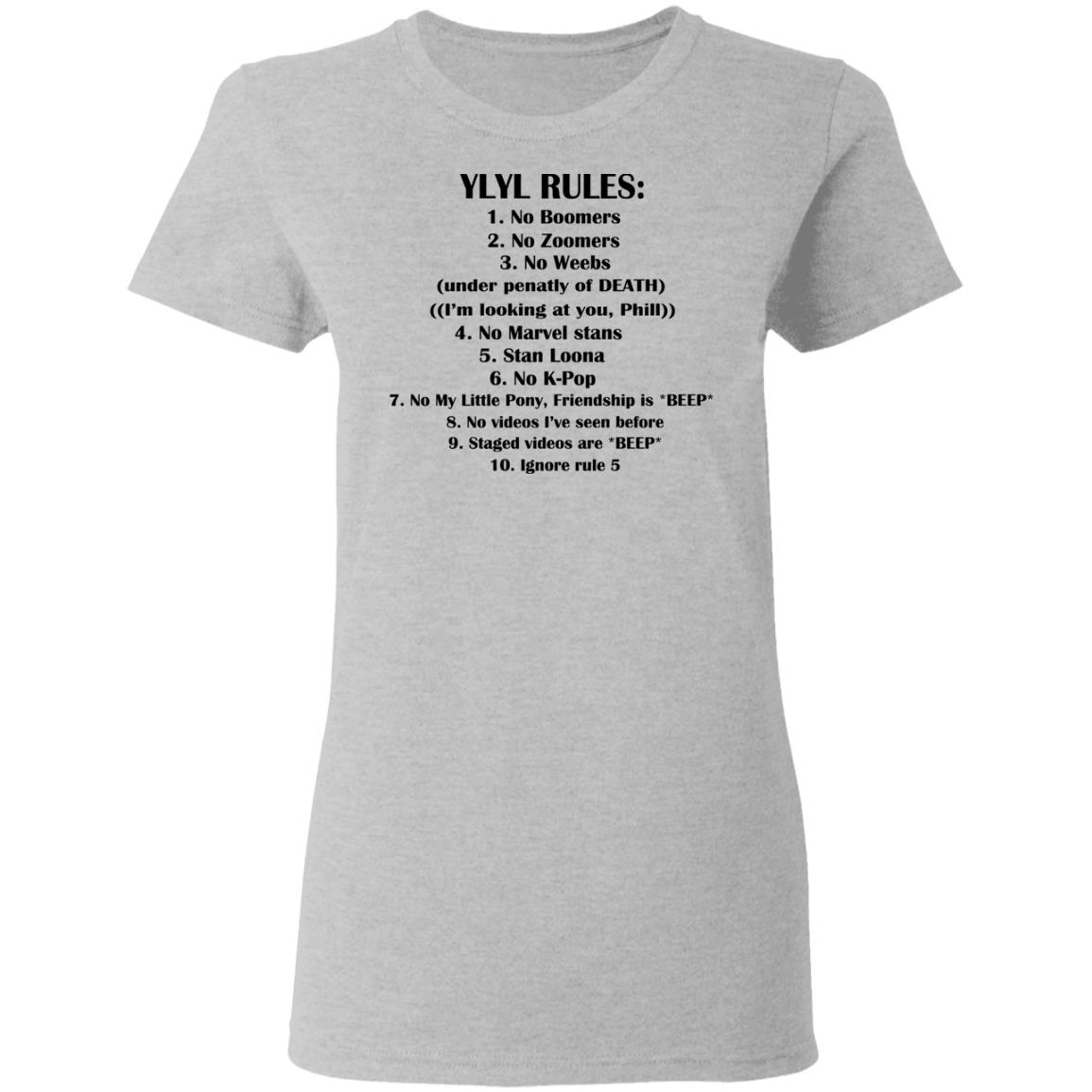 Ylyl Rules No Boomers No Zoomers No Weebs Ignore Rule 5 Shirt, Hoodie, Tank