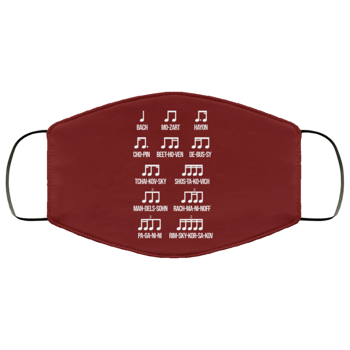 Composer Rhythm Music Gift Bach Mozart Beethoven Chopin Camiseta Face Mask