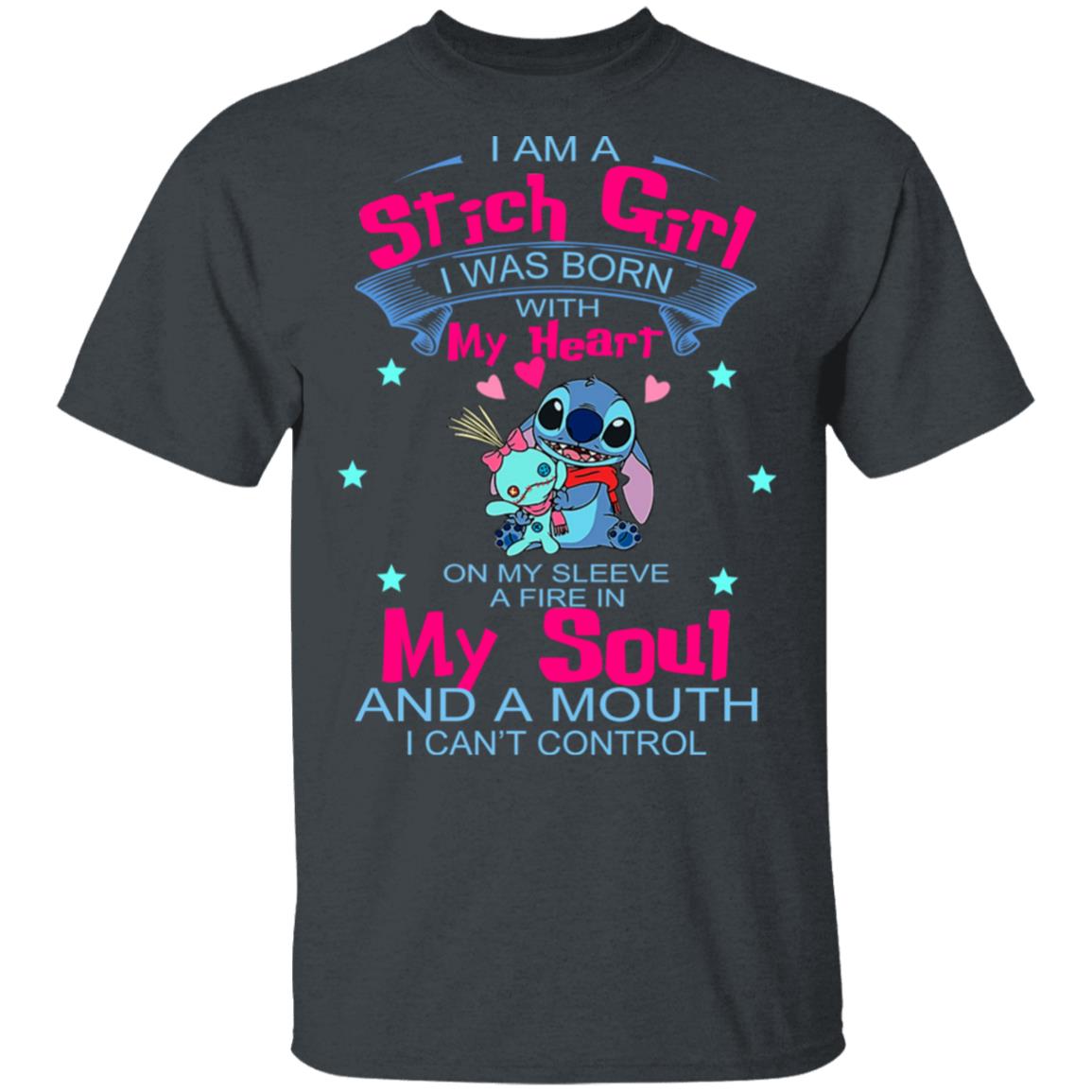 I Am A Stich Girl Was Born In With My Heart On My Sleeve Shirt, Hoodie, Tank