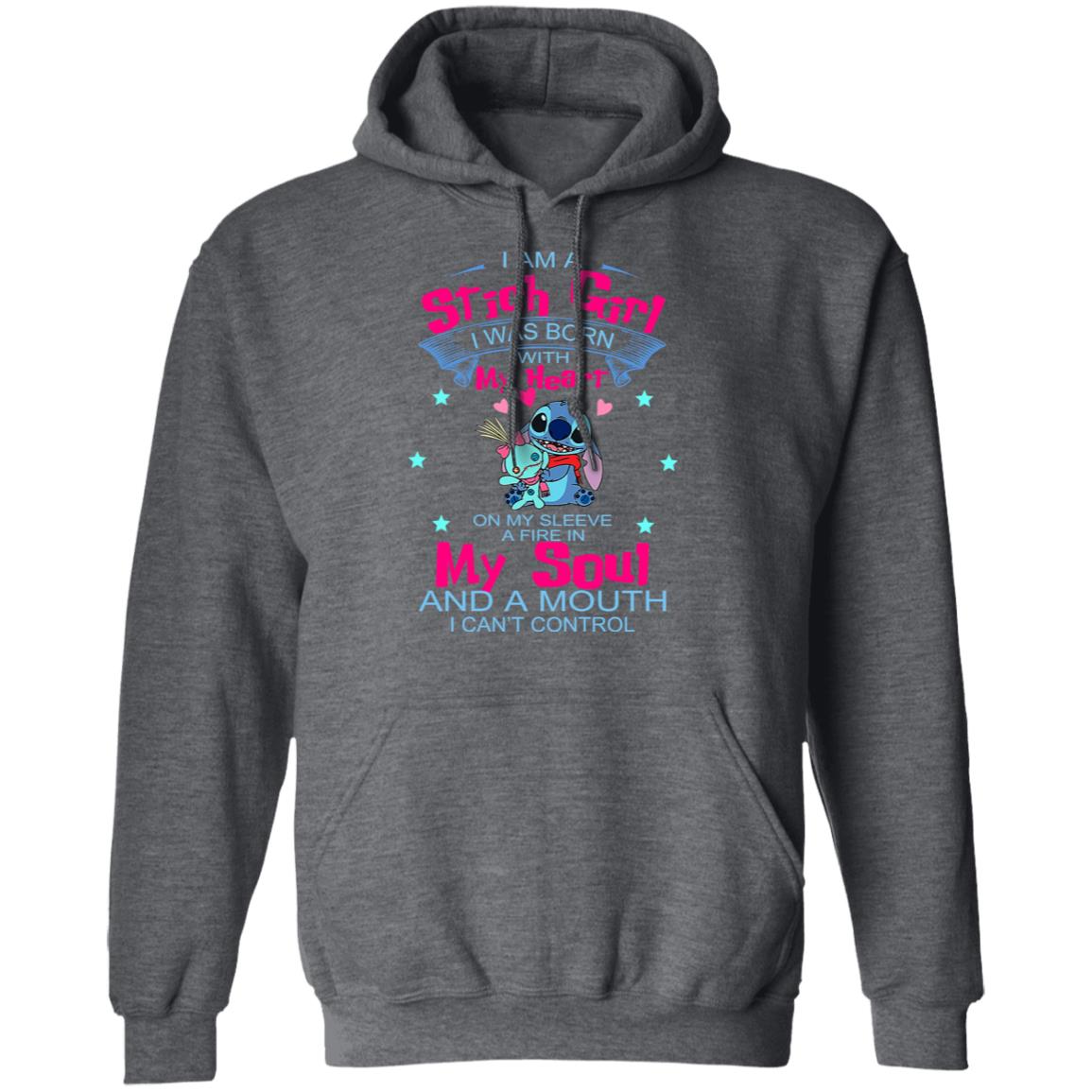 I Am A Stich Girl Was Born In With My Heart On My Sleeve Shirt, Hoodie, Tank