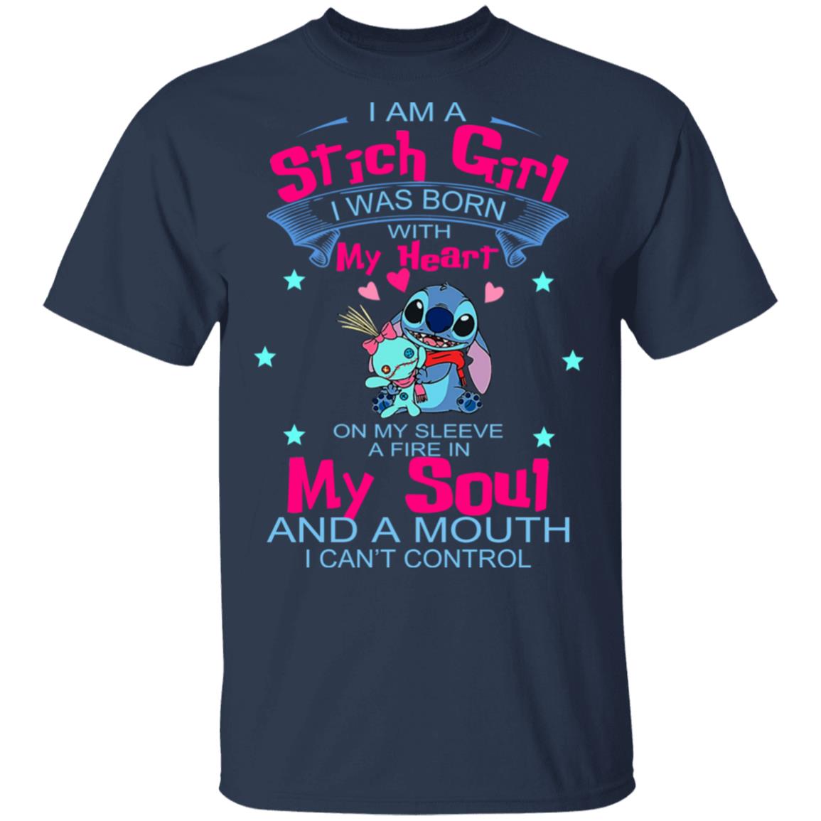 I Am A Stich Girl Was Born In With My Heart On My Sleeve Shirt, Hoodie, Tank