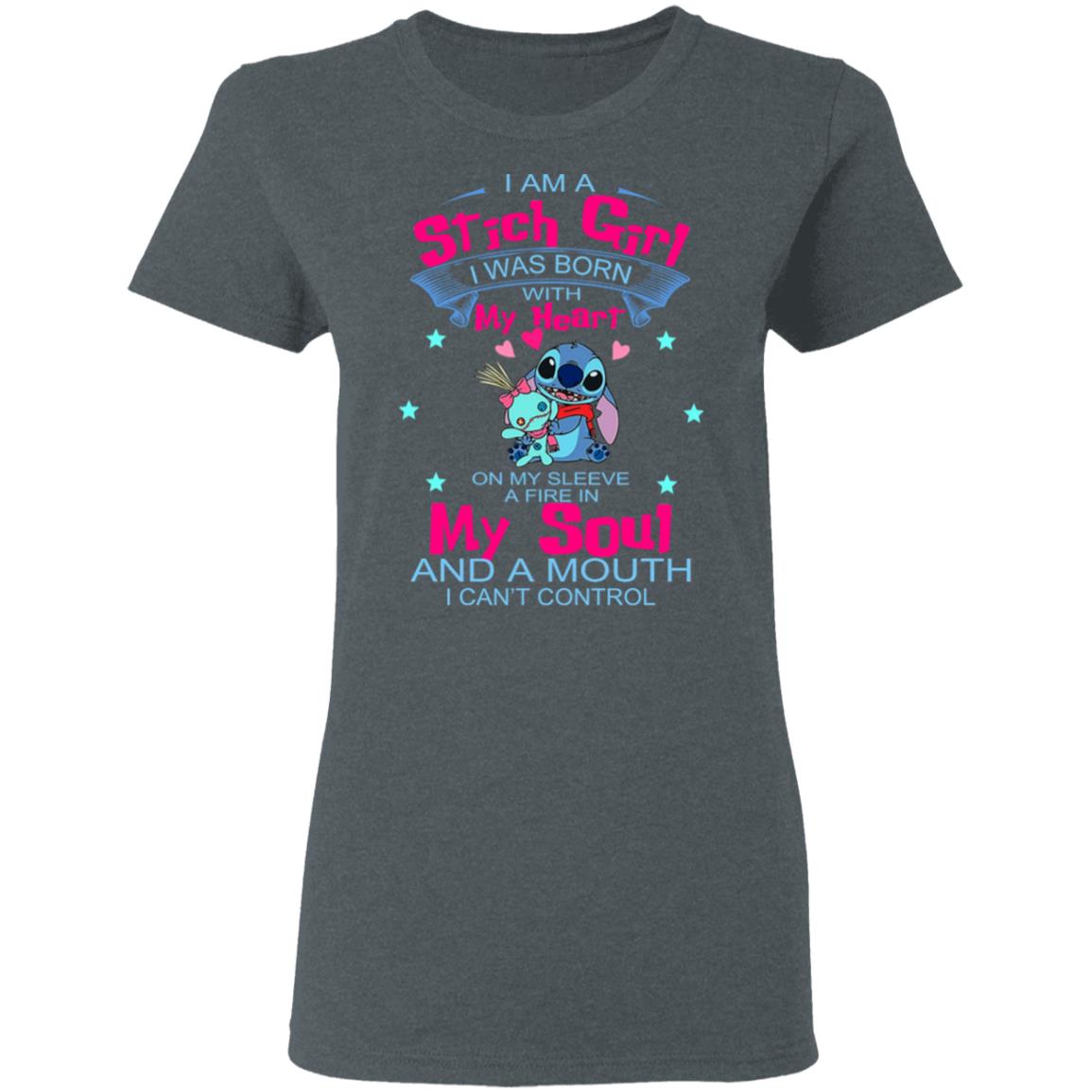 I Am A Stich Girl Was Born In With My Heart On My Sleeve Shirt, Hoodie, Tank