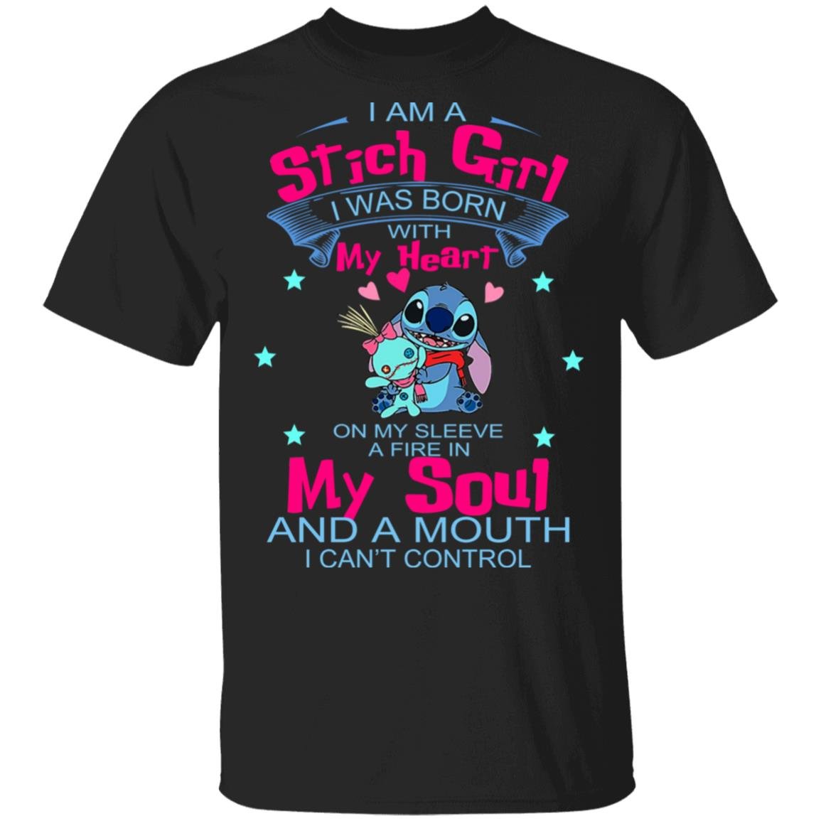 I Am A Stich Girl Was Born In With My Heart On My Sleeve Shirt, Hoodie, Tank