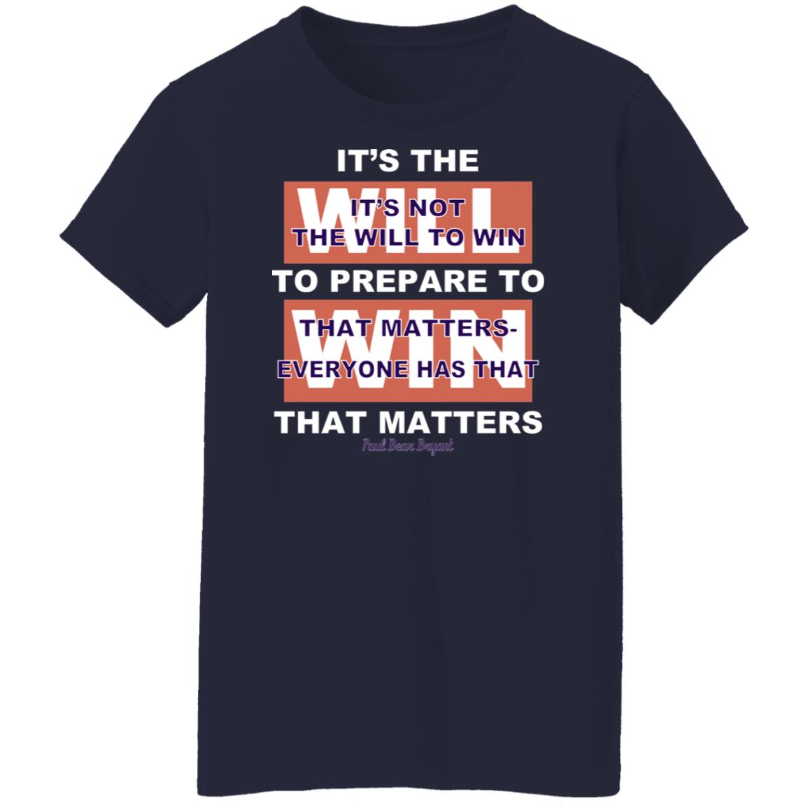 It’s The Will To Prepare To Win That Matters Shirt, Hoodie, Tank