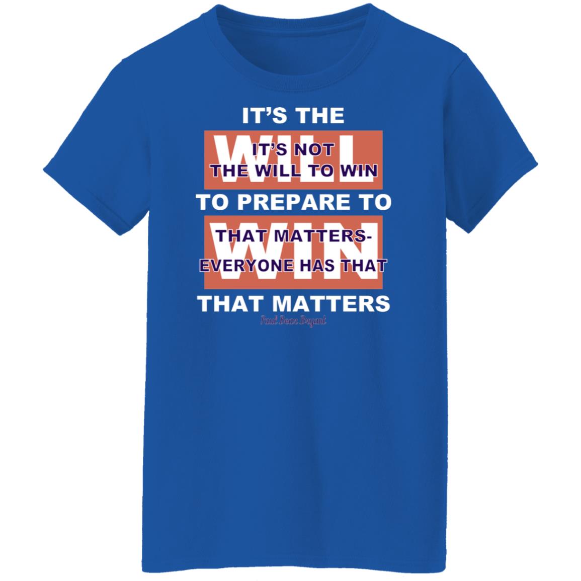It’s The Will To Prepare To Win That Matters Shirt, Hoodie, Tank