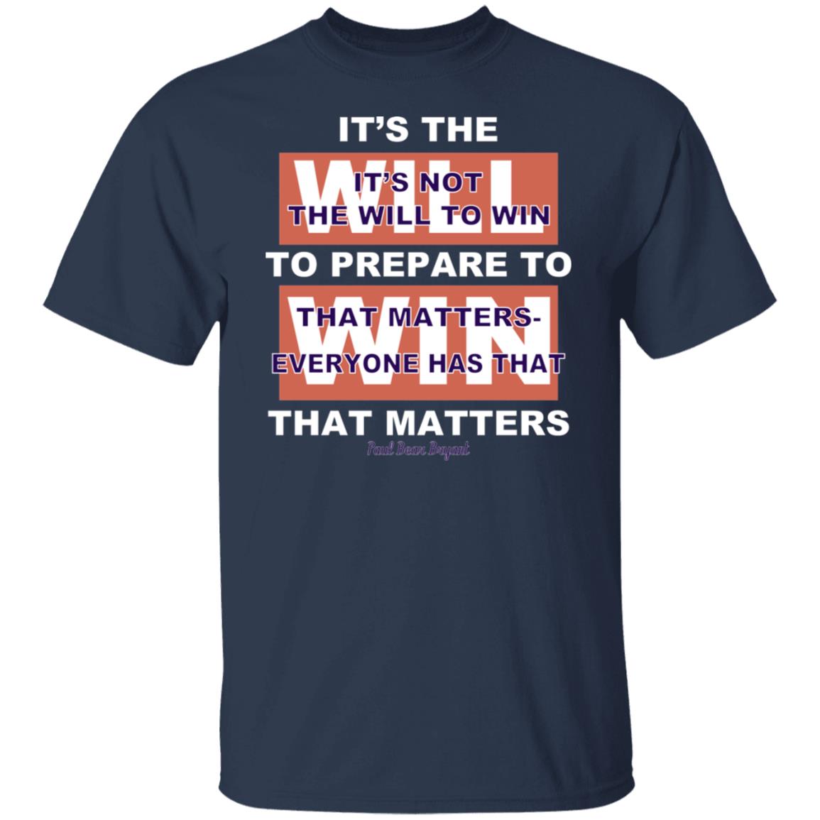 It’s The Will To Prepare To Win That Matters Shirt, Hoodie, Tank