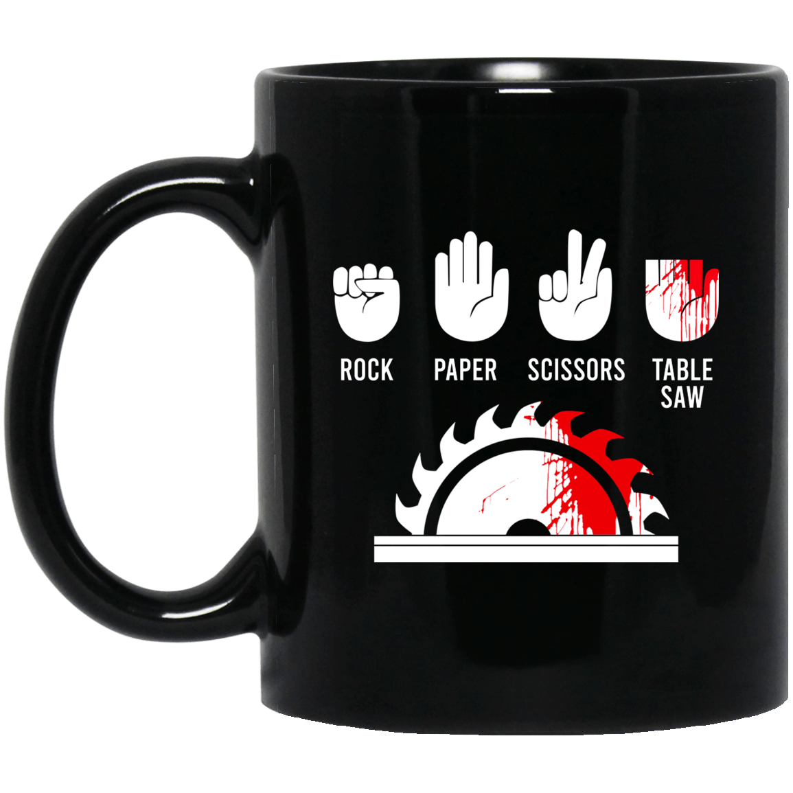 Rock Paper Scissors Table Saw Mug