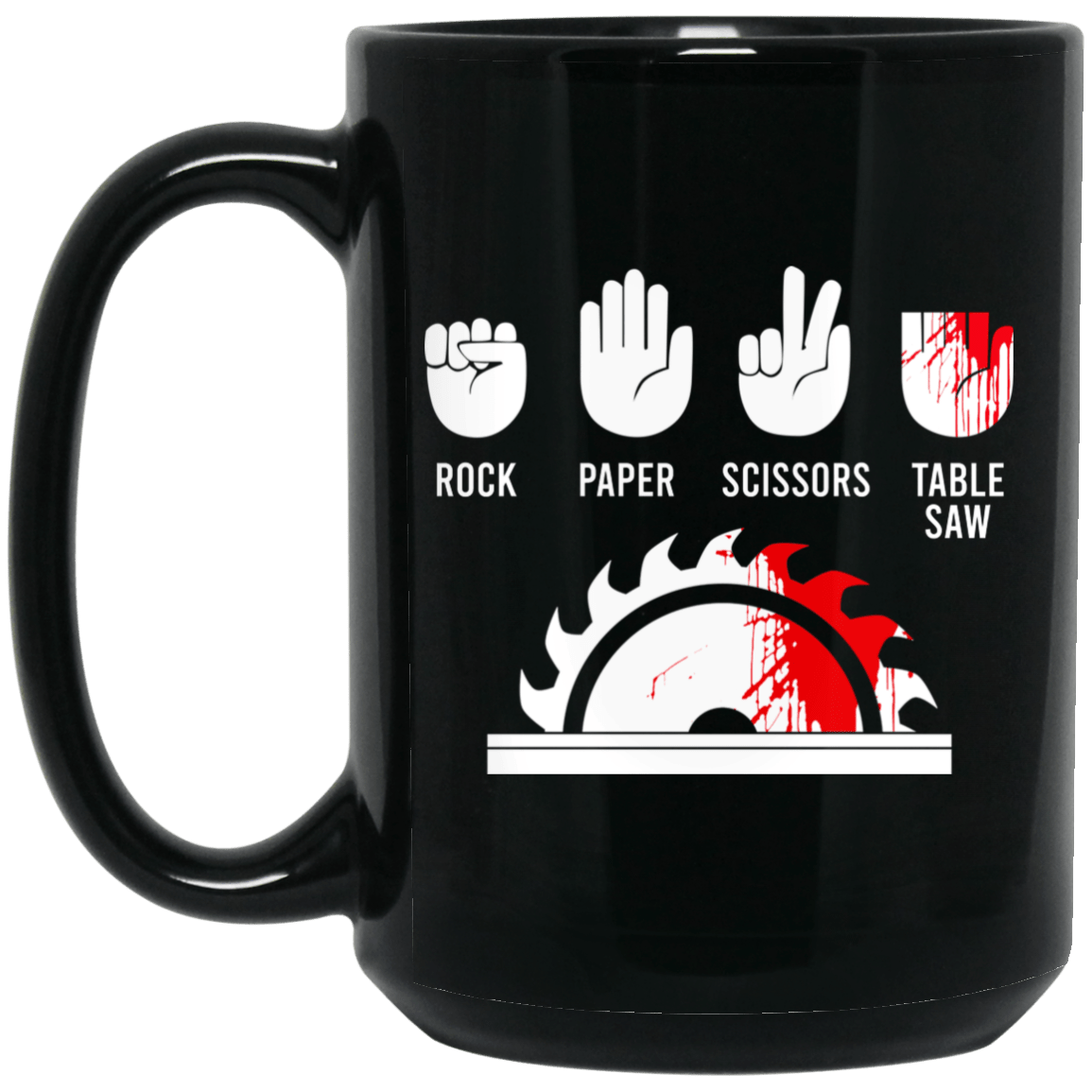 Rock Paper Scissors Table Saw Mug