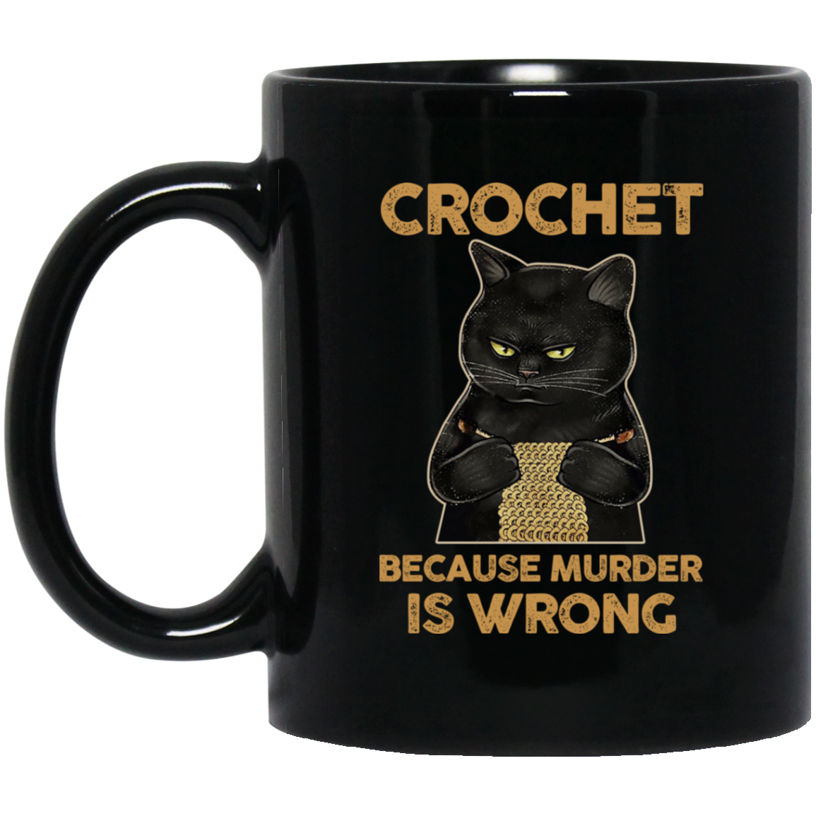 Black Cat Crochet Because Murder Is Wrong Mug