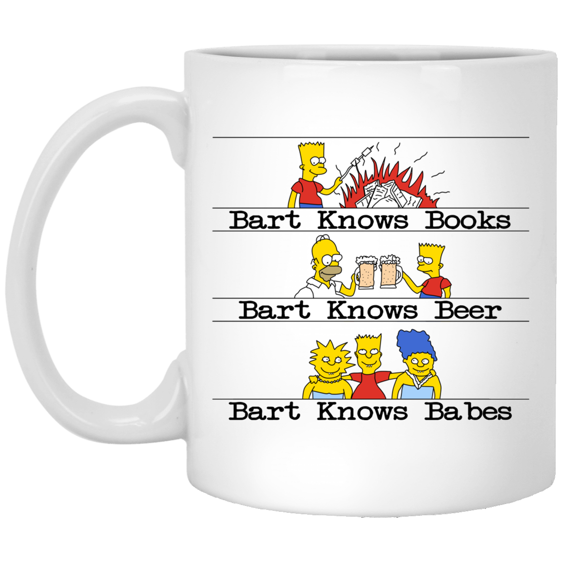 Bart Knows Books Bart Knows Beer Bart Knows Babes The Simpsons Mug