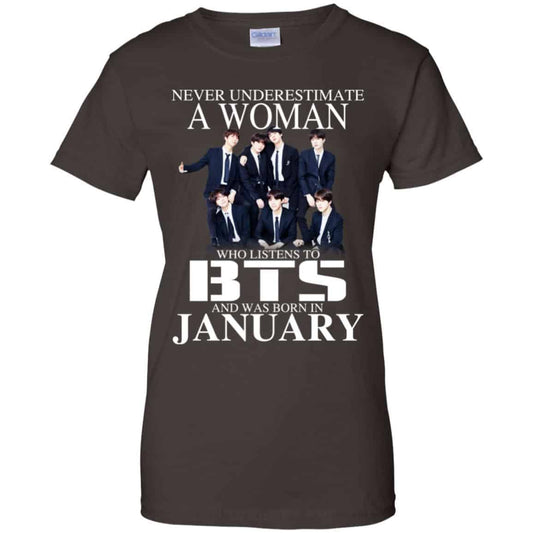 A Woman Who Listens To BTS And Was Born In January T-Shirts, Hoodie, Tank