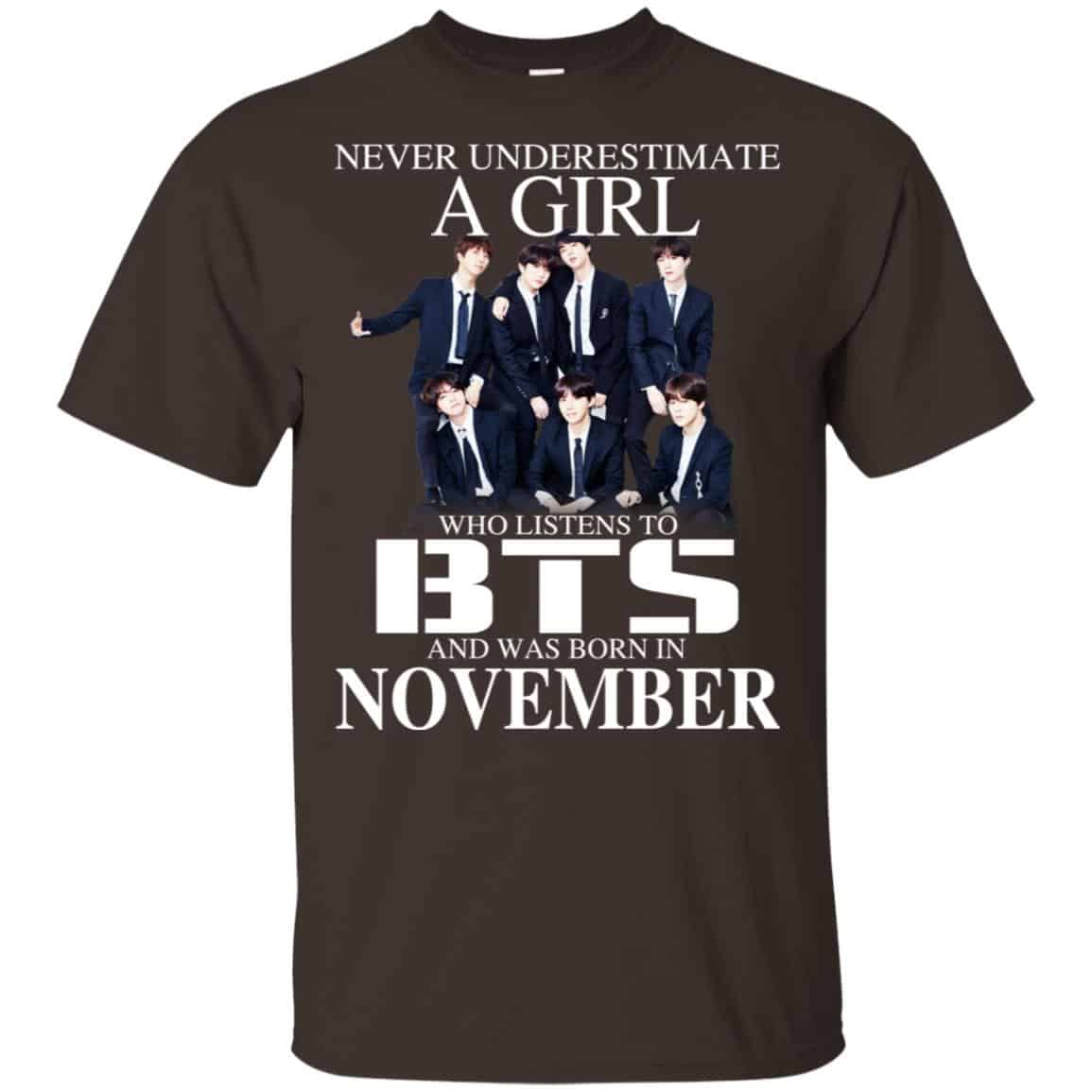 A Girl Who Listens To BTS And Was Born In November T-Shirts, Hoodie, Tank