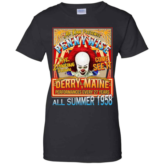 
	Mr King Presents Pennywise The Dancing Clown Come See It Derry Maine All Summer 1958 Shirt, Hoodie, Tank