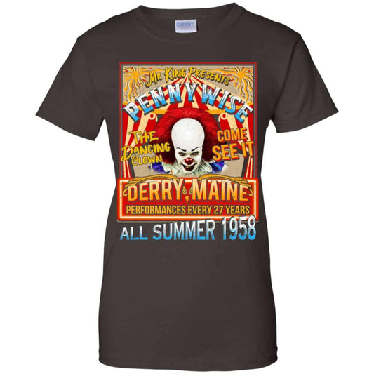 Mr King Presents Pennywise The Dancing Clown Come See It Derry Maine All Summer 1958 Shirt, Hoodie, Tank