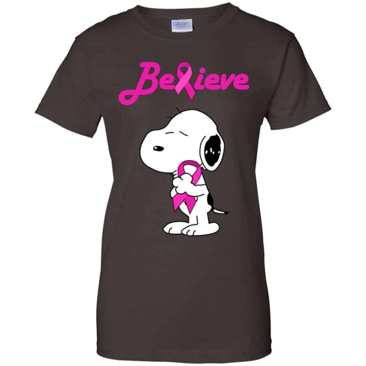 Snoopy: Believe Breast Cancer Pink Awareness Shirt, Hoodie, Tank