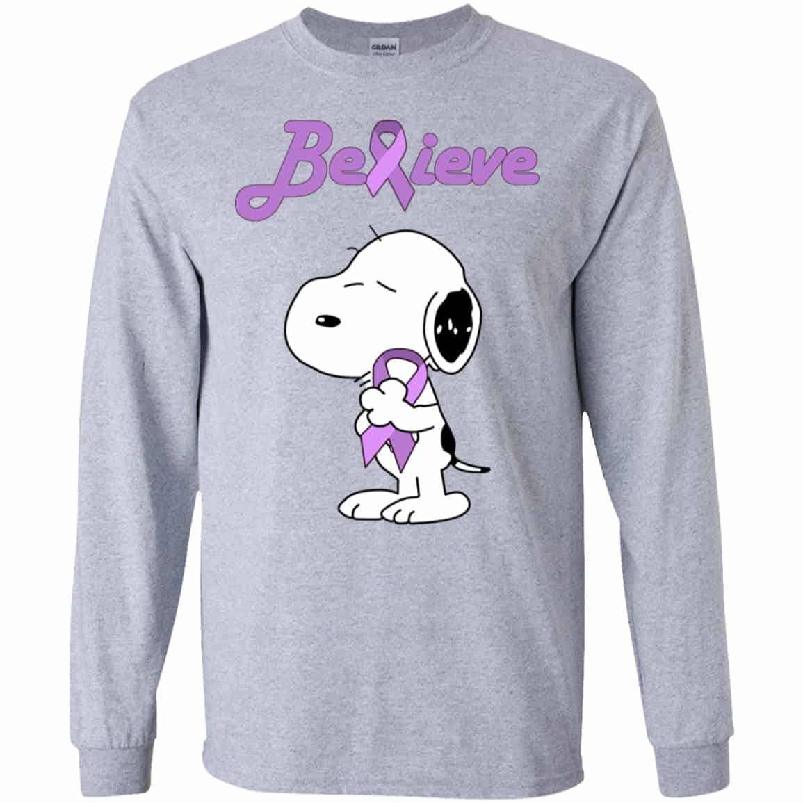 Snoopy: Believe All Cancers Lavender Awareness Shirt, Hoodie, Tank