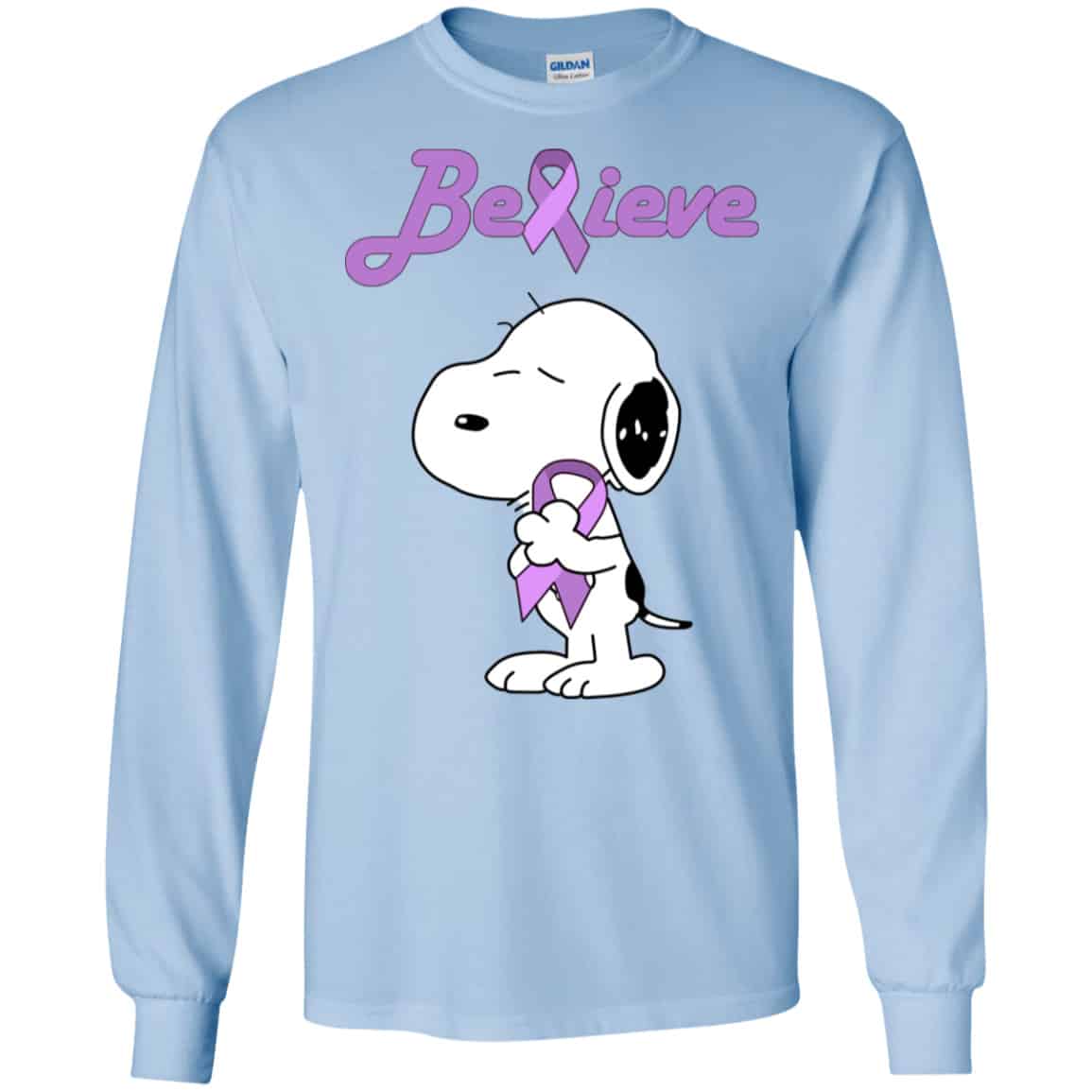 Snoopy: Believe All Cancers Lavender Awareness Shirt, Hoodie, Tank
