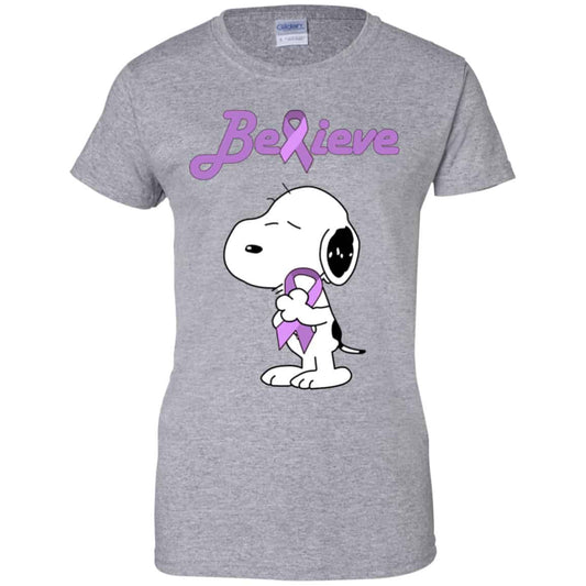 Snoopy: Believe All Cancers Lavender Awareness Shirt, Hoodie, Tank