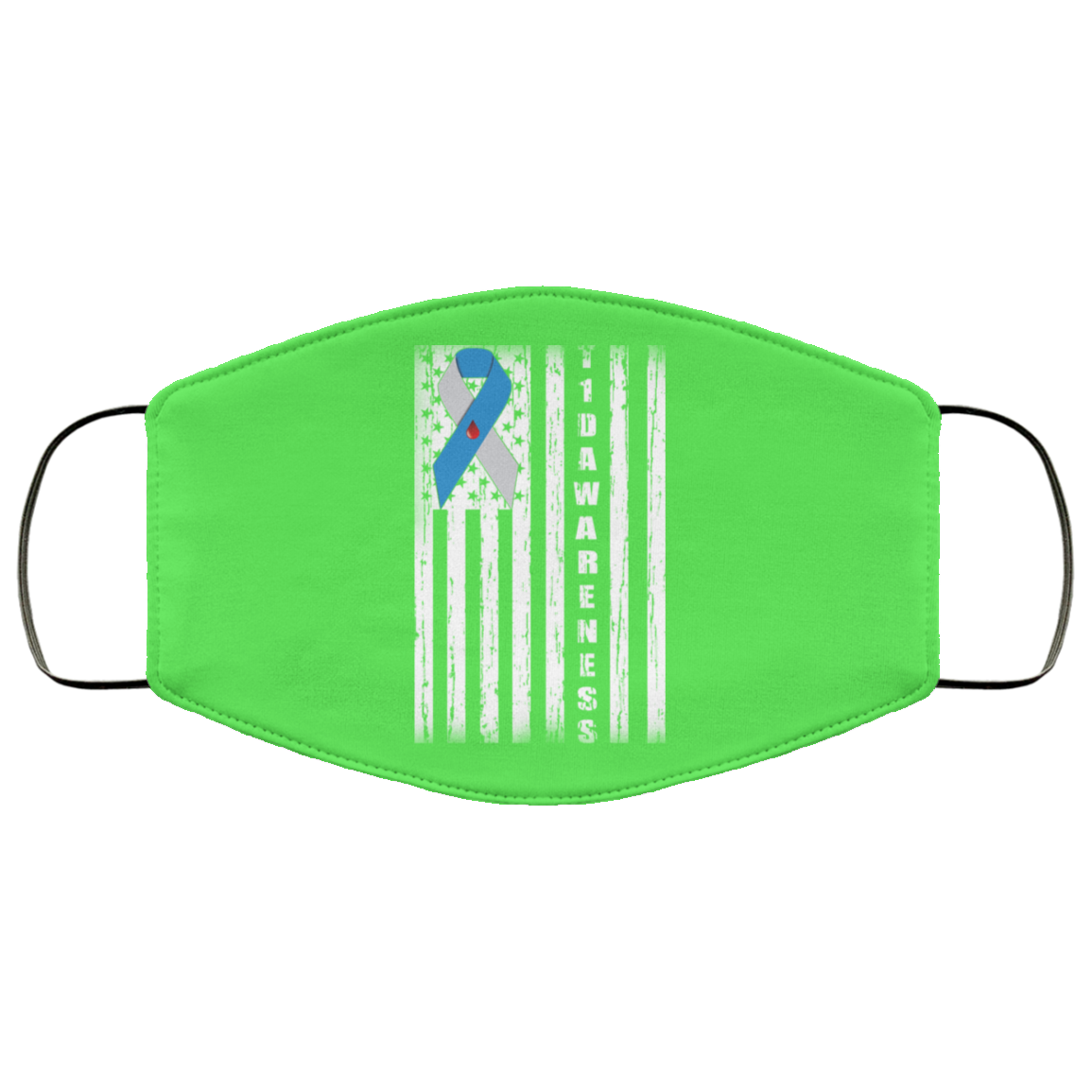 Type 1 Diabetes Awareness Support T1D Flag Ribbon Face Mask