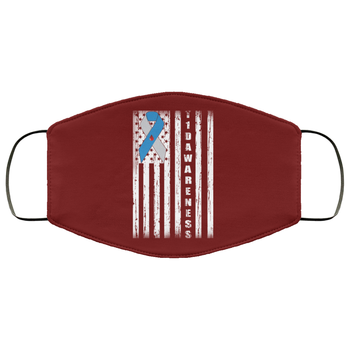 Type 1 Diabetes Awareness Support T1D Flag Ribbon Face Mask