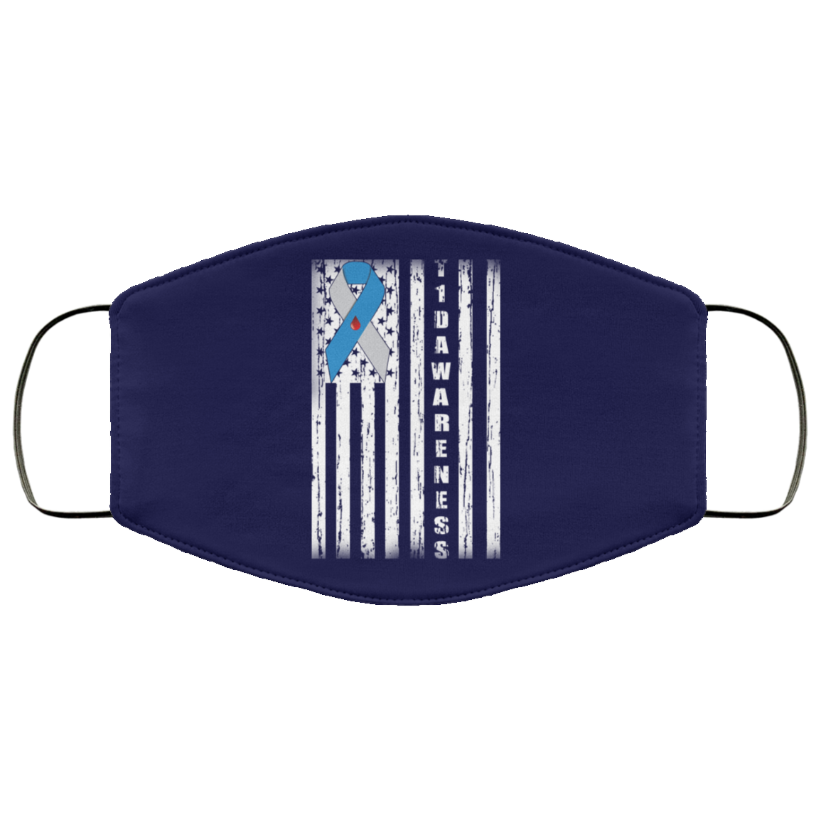 Type 1 Diabetes Awareness Support T1D Flag Ribbon Face Mask